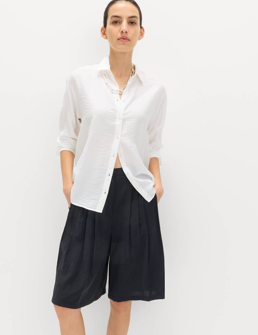 Marks & Spencer M&S Pleated Longline Shorts Black - 1