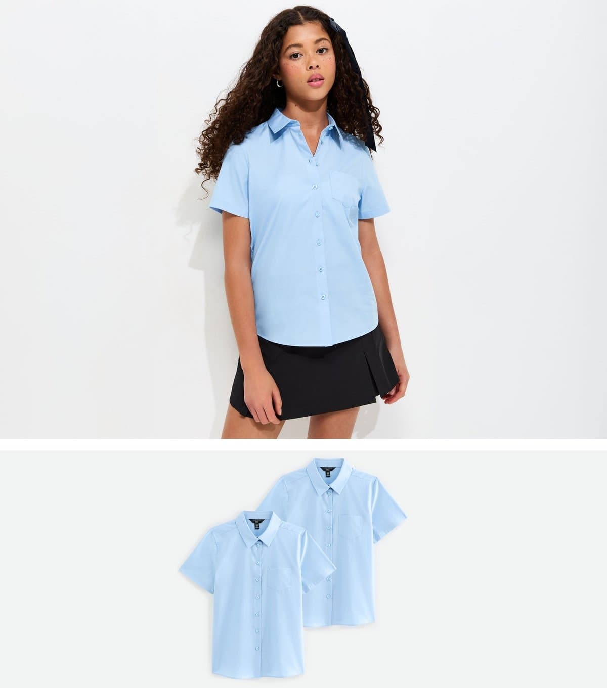 New Look Girls' Light Blue Pack Of 2 Regular Short Sleeve School Shirts New Look
