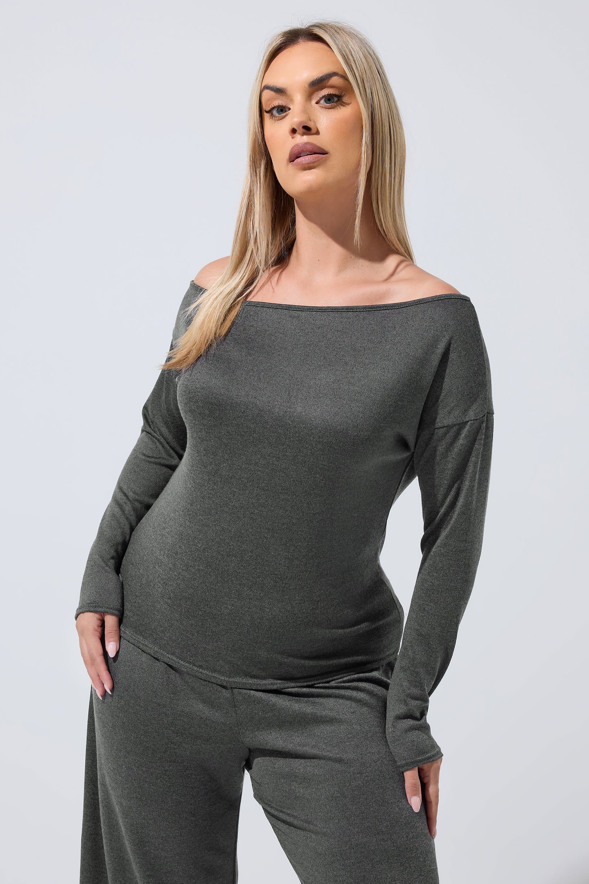 Limited Collection Plus Size Charcoal Grey Off The Shoulder Top