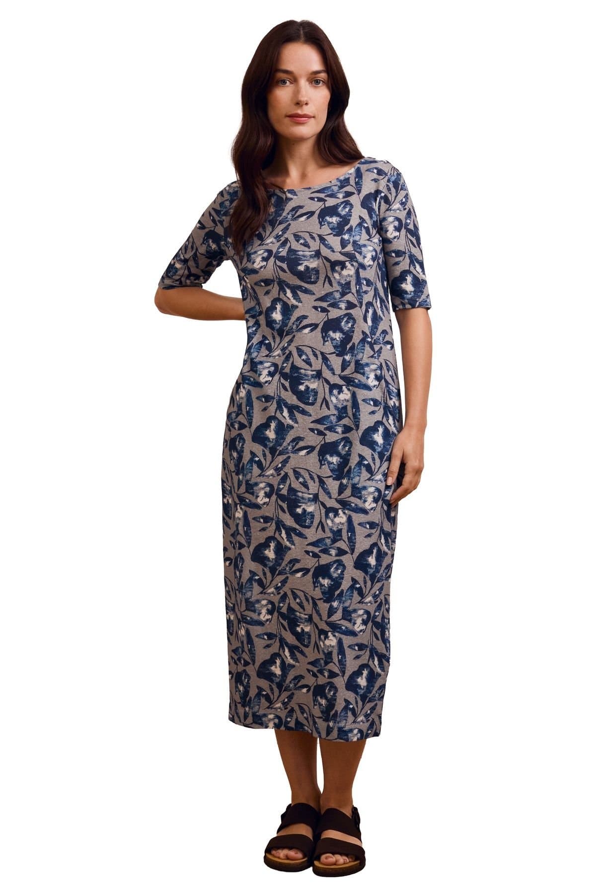 Celtic & Co Celtic & Co Women's Linen Cotton Blend Button Back Dress in Dark Blue