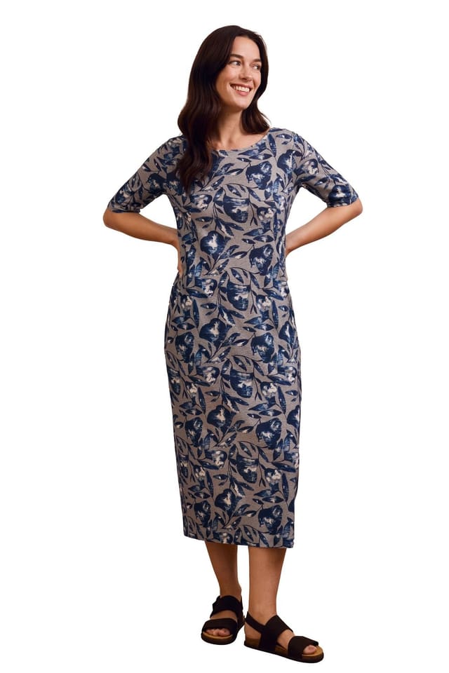 Celtic & Co Celtic & Co Women's Linen Cotton Blend Button Back Dress in Dark Blue - 3