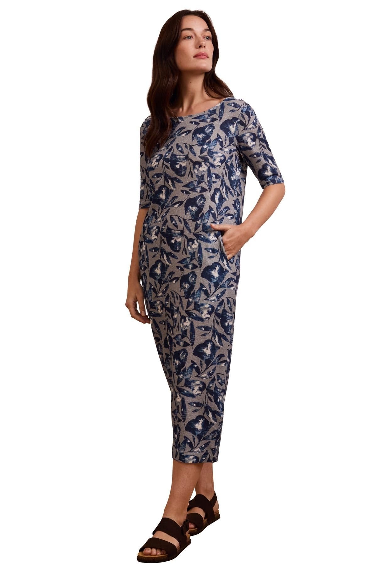 Celtic & Co Celtic & Co Women's Linen Cotton Blend Button Back Dress in Dark Blue - 4