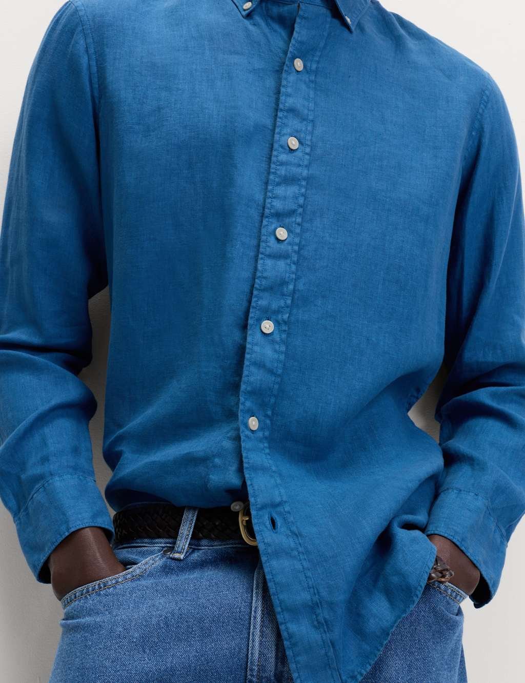 Marks & Spencer M&S Pure Linen Garment Dye Shirt Cobalt - 2