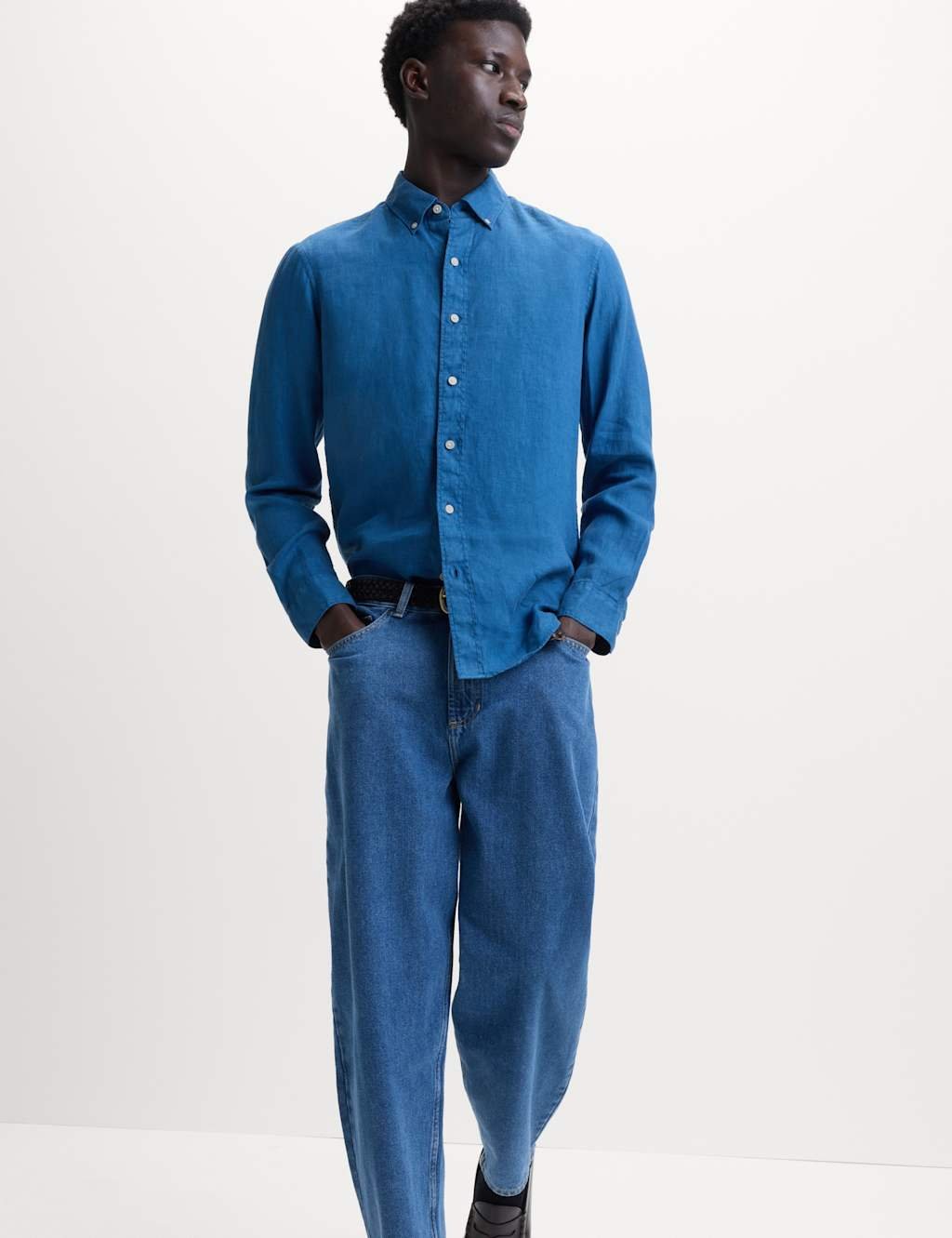 Marks & Spencer M&S Pure Linen Garment Dye Shirt Cobalt - 4