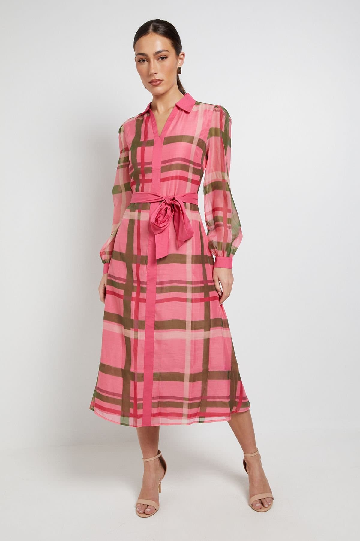 Principles Principles Women's Organza Volume Sleeve Midi Dress in Pink