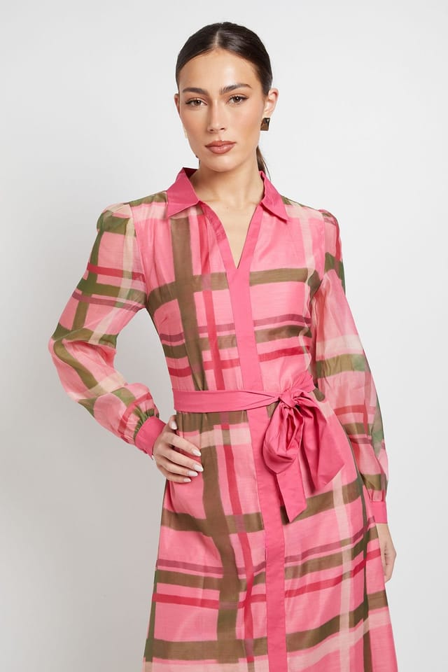 Principles Principles Women's Organza Volume Sleeve Midi Dress in Pink - 2