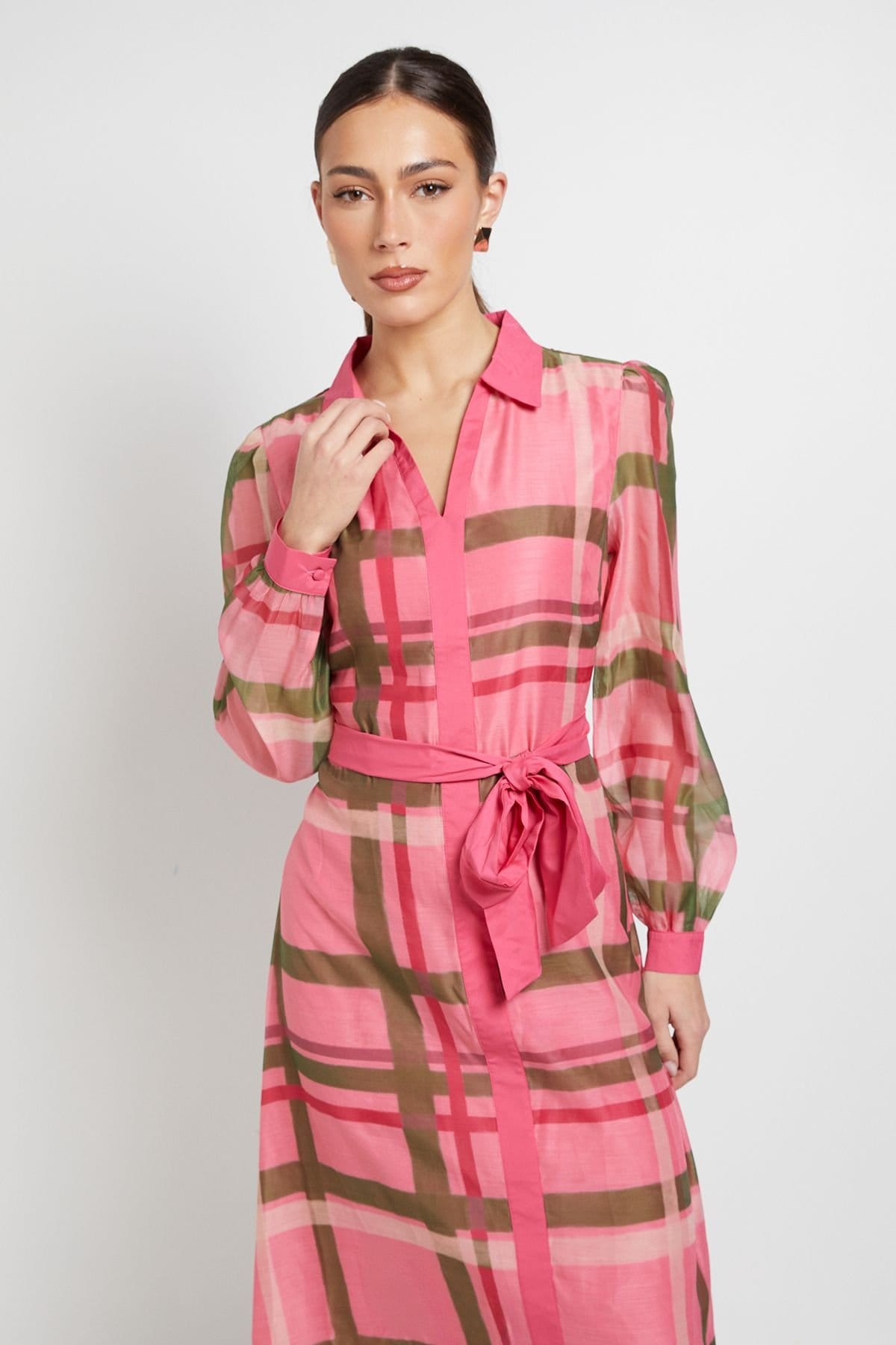 Principles Principles Women's Organza Volume Sleeve Midi Dress in Pink - 4