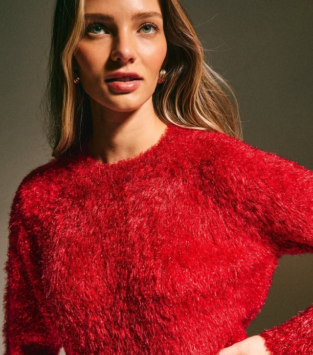 New Look Women's Red Sparkle Knit Crew Neck Jumper New Look - 2