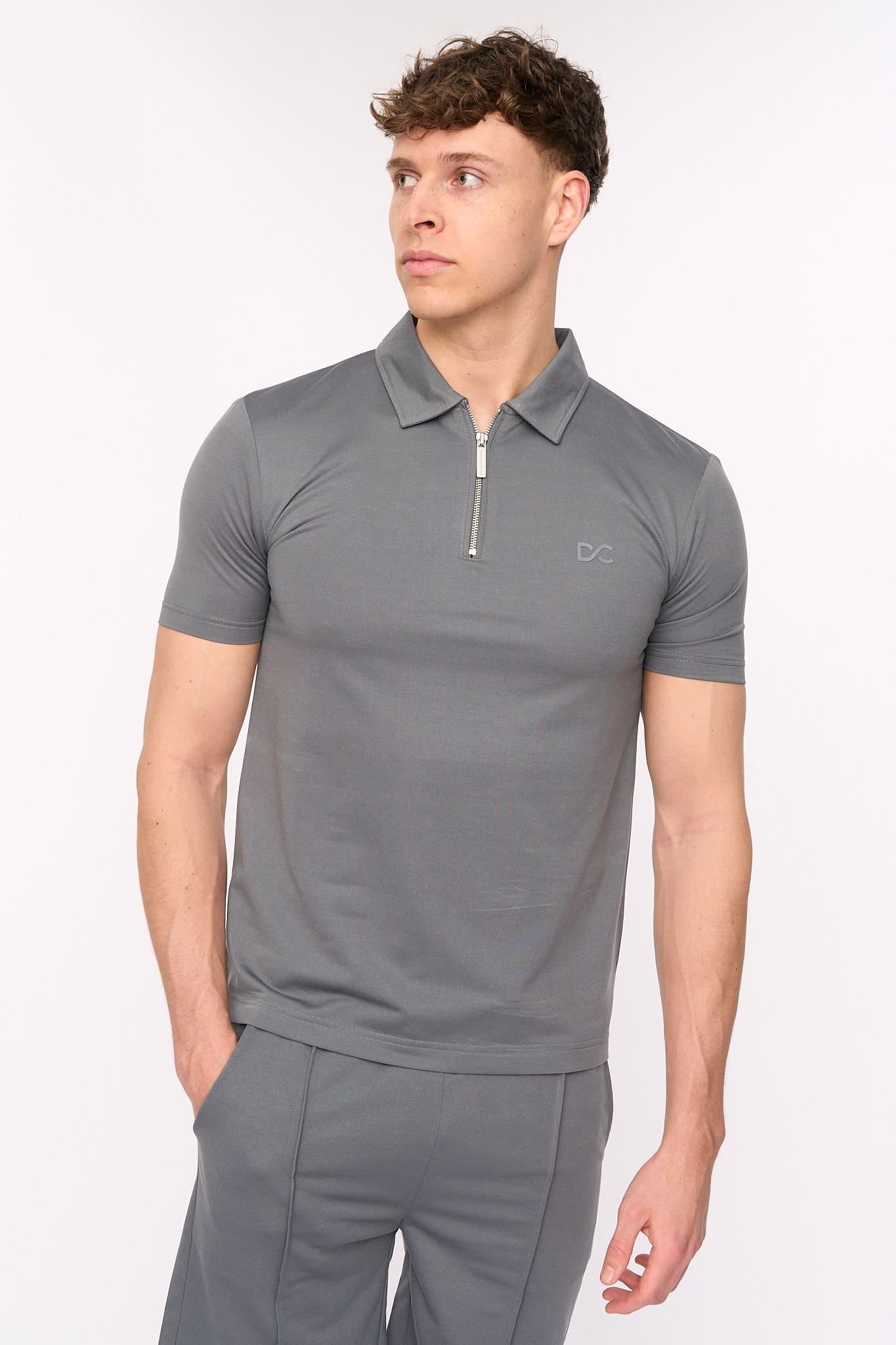 Duck&Cover Duck&Cover Men's Medford Coordinated Zip-Polo & Pintuck Shorts Set in Grey