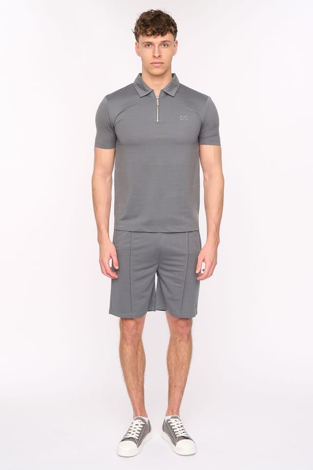 Duck&Cover Duck&Cover Men's Medford Coordinated Zip-Polo & Pintuck Shorts Set in Grey - 2