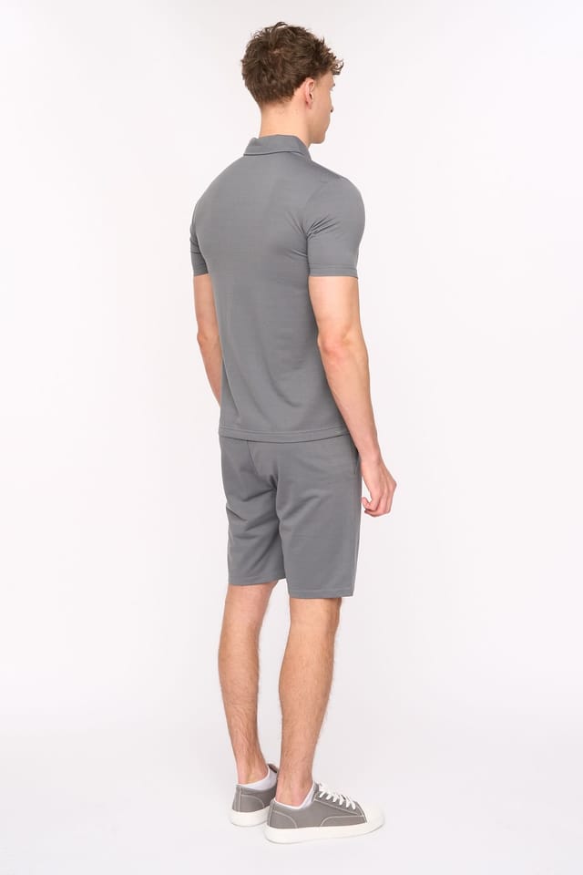 Duck&Cover Duck&Cover Men's Medford Coordinated Zip-Polo & Pintuck Shorts Set in Grey - 3