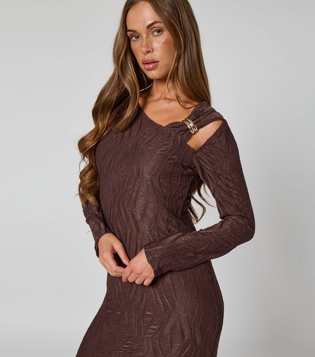 Urban Bliss Women's Brown Textured Cut Out Midi Dress Urban Bliss New Look - 2