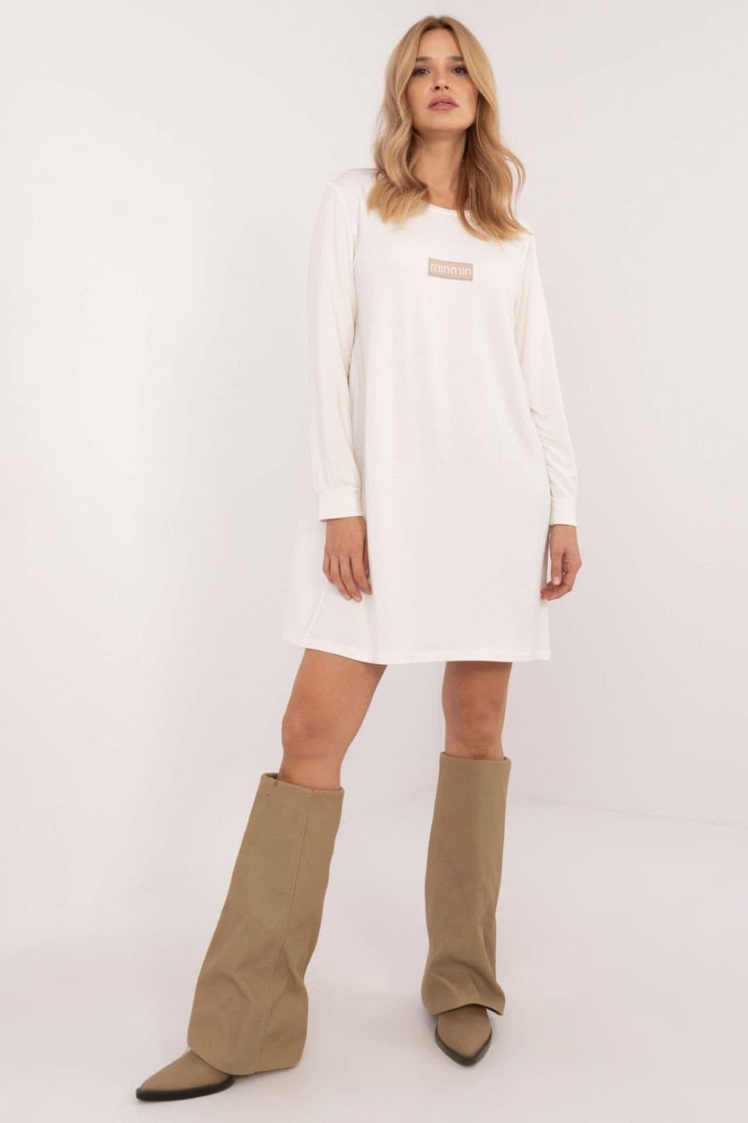 Love Lace Love Lace Women's Micro Modal Casual Sweat Dress Knee Length in Off-White
