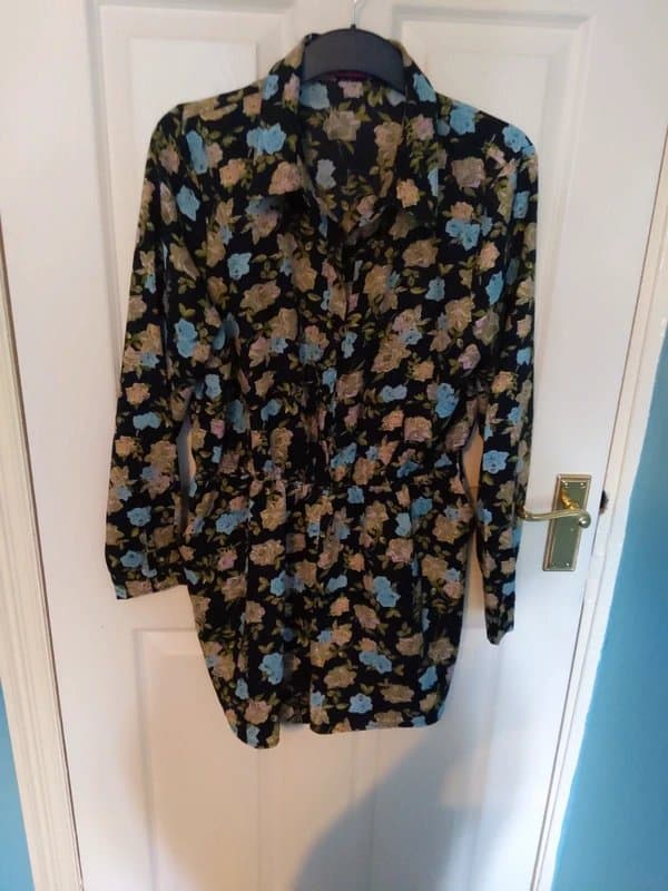 Boohoo Floral long sleeve button playsuit