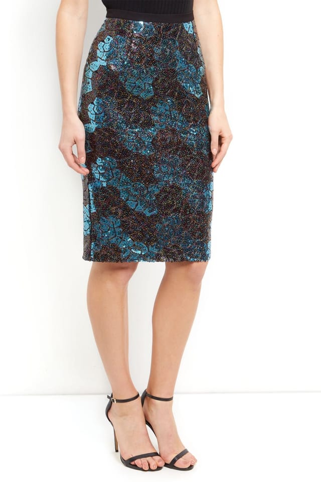 Cutie London Cutie London Women's Elegant Embellished Sequin Midi Skirt in Blue - 2