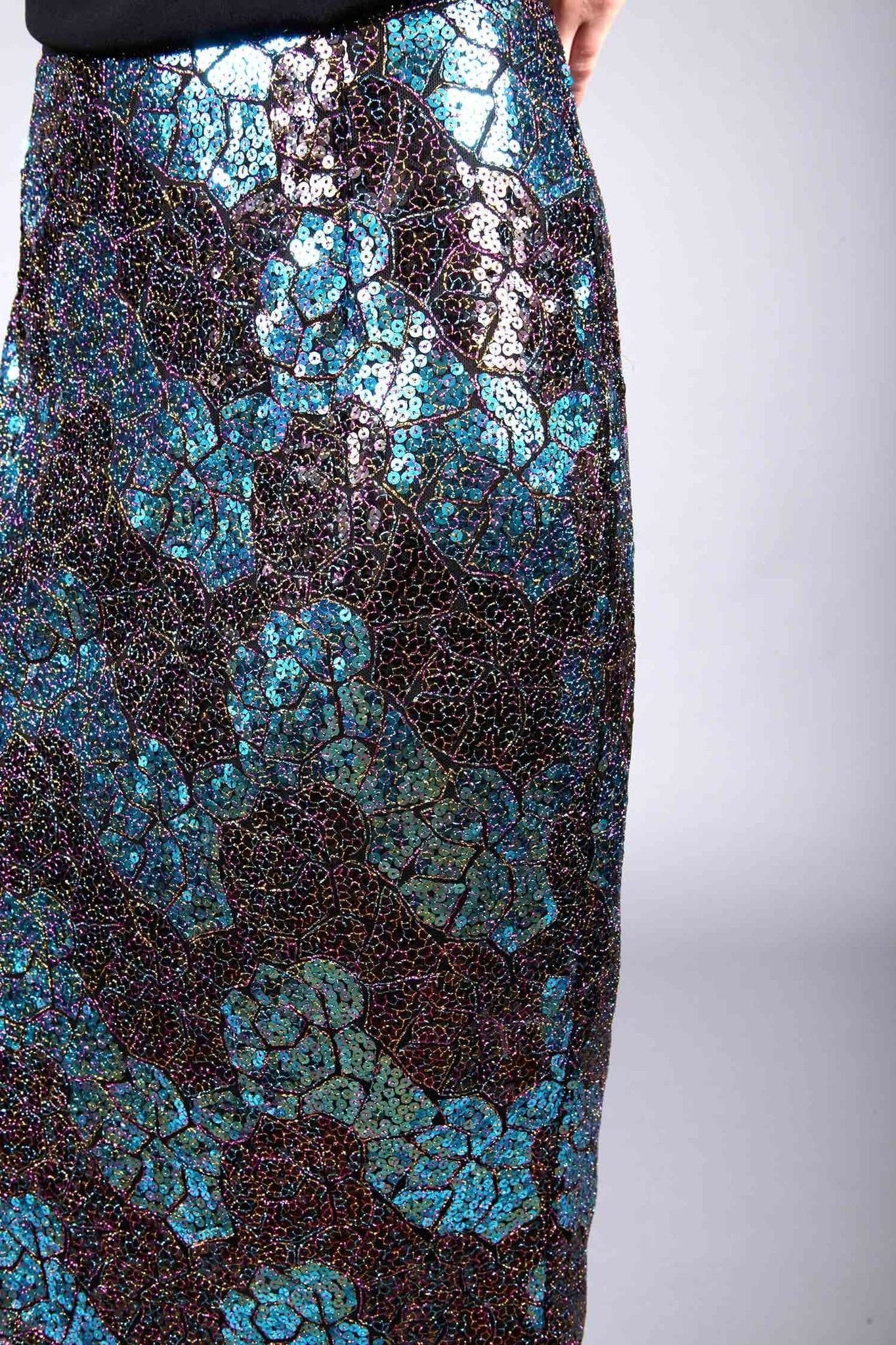 Cutie London Cutie London Women's Elegant Embellished Sequin Midi Skirt in Blue - 4