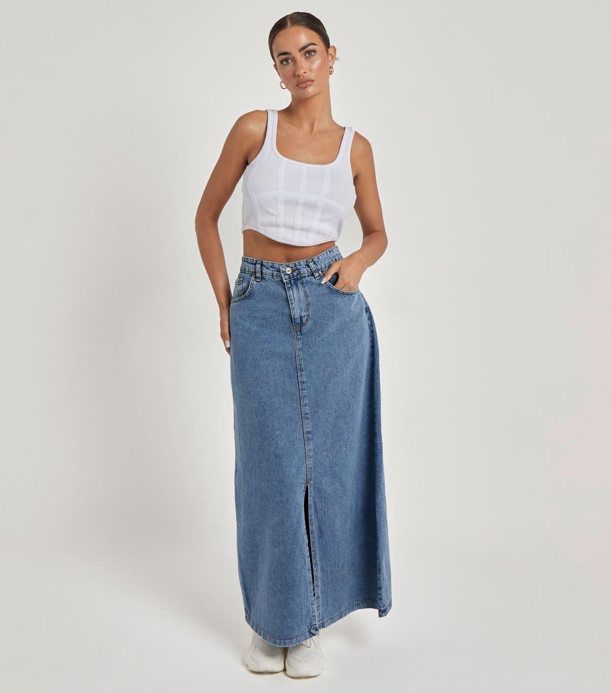 Urban Bliss Women's Blue Denim Split Front Maxi Skirt Urban Bliss New Look