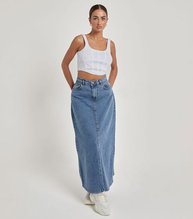 Urban Bliss Women's Blue Denim Split Front Maxi Skirt Urban Bliss New Look - 2