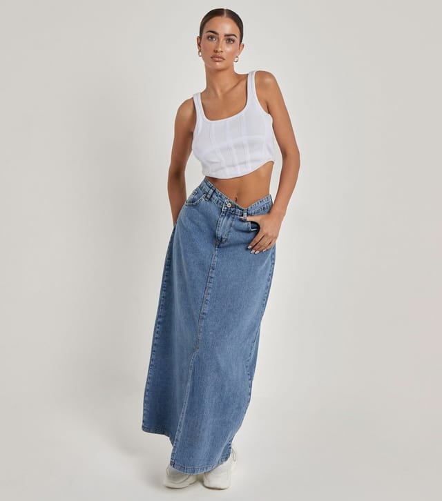 Urban Bliss Women's Blue Denim Split Front Maxi Skirt Urban Bliss New Look - 3