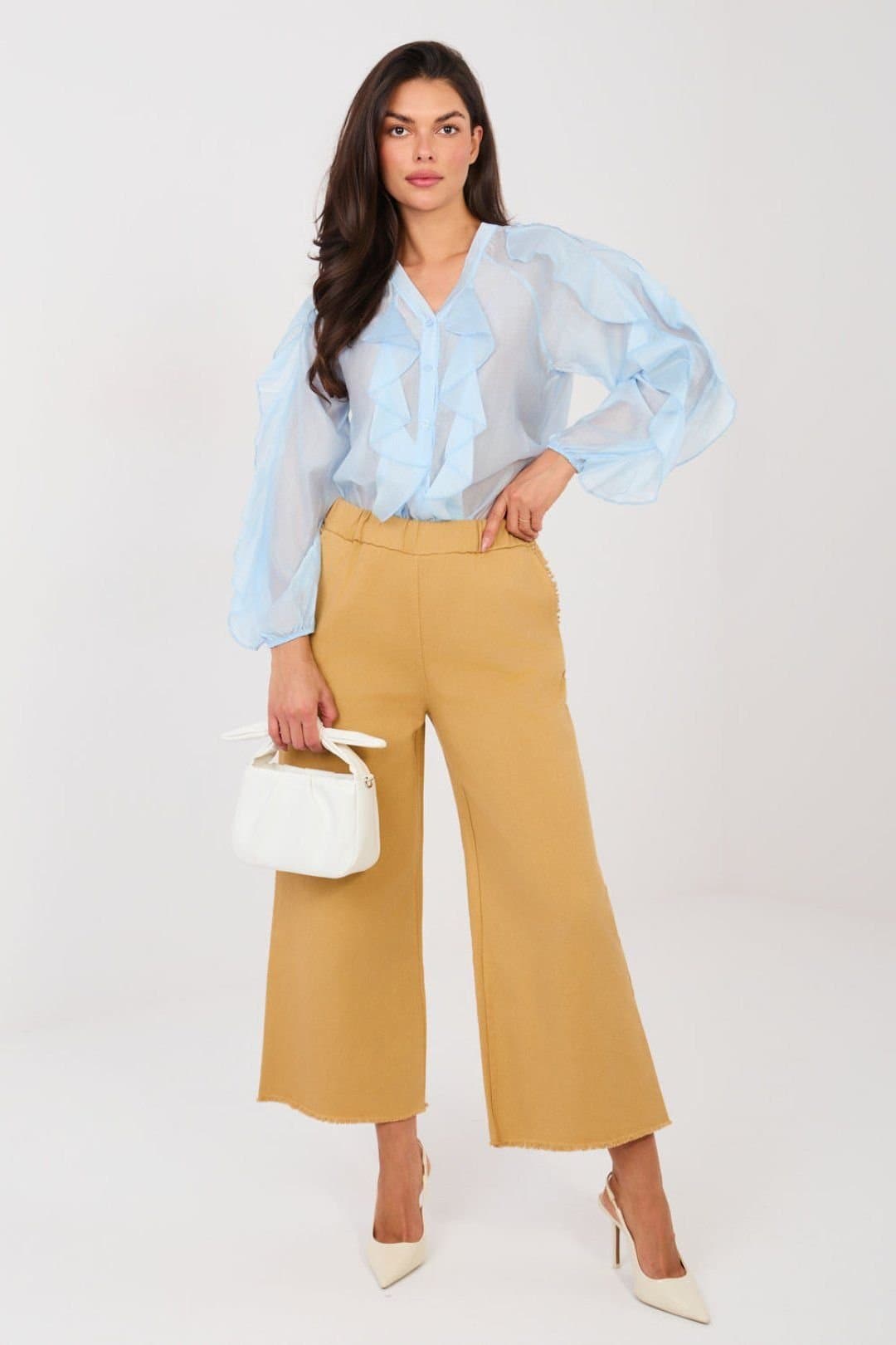 Love Lace Love Lace Women's High Waisted Wide Leg Cotton Frill in Mustard