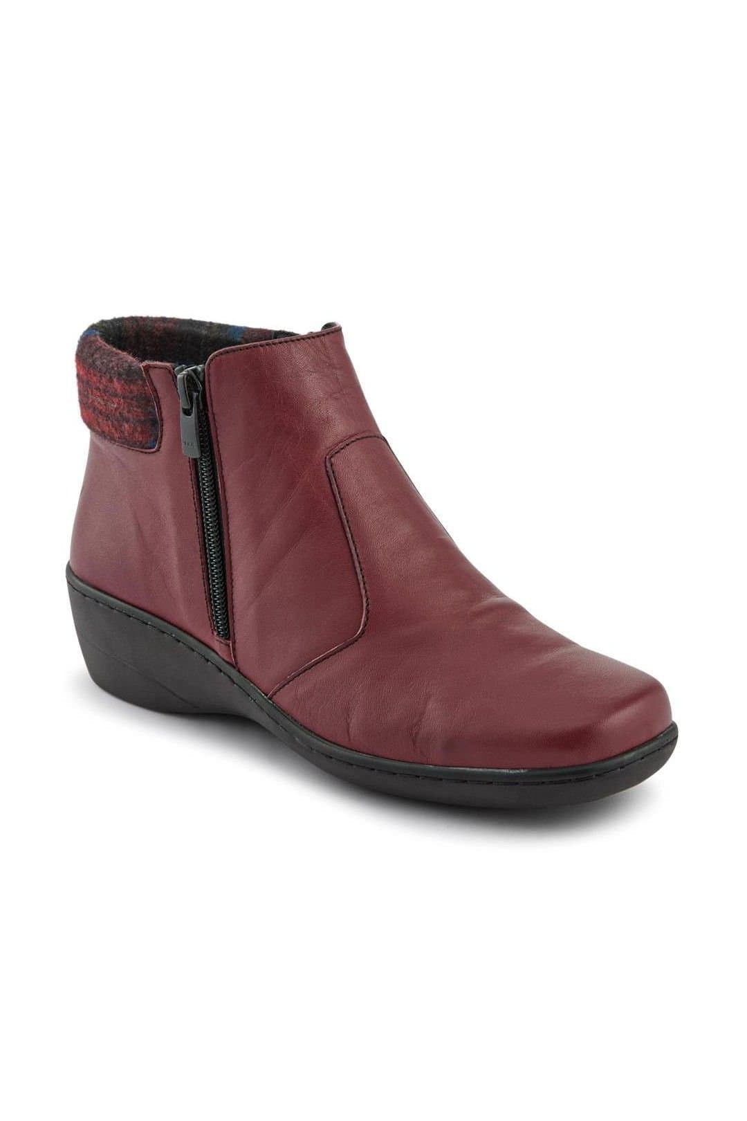 Pavers Pavers Women's Wide-Fit Leather Lightweight Ankle Boots in Burgundy