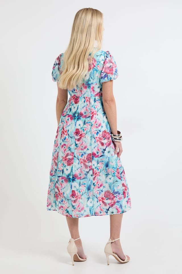 Wallis Wallis Women's Petite Floral Burn Out Ruched Sleeve Midi Dress in Green - 3