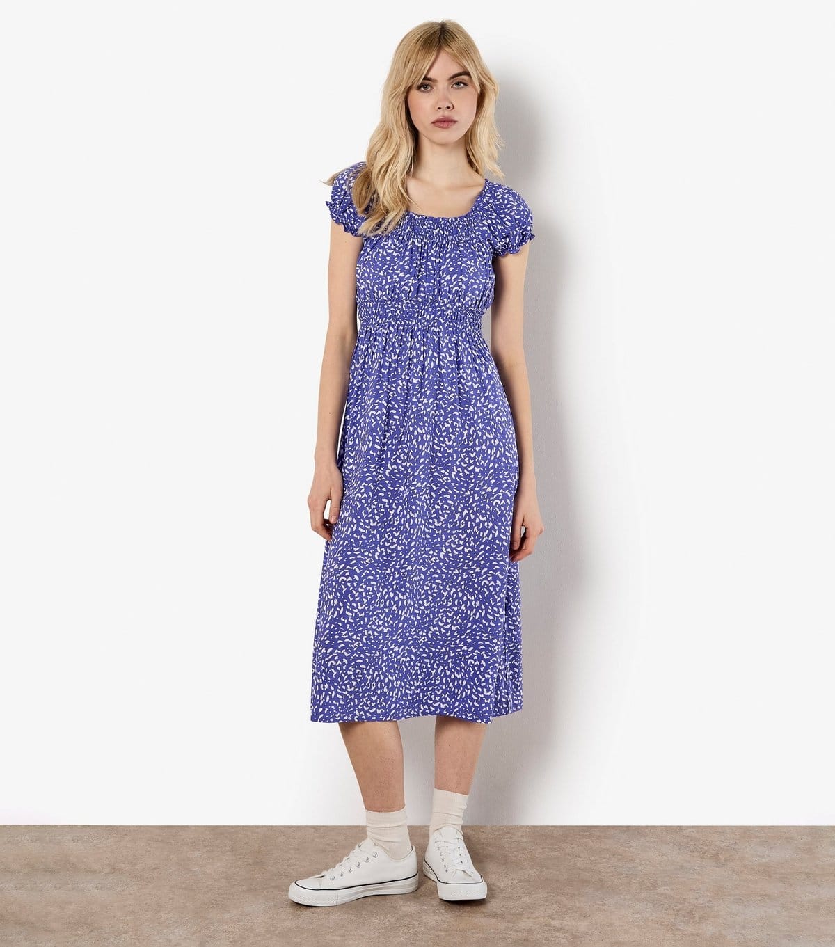 Women's Purple Patterned Midi Milkmaid Dress Apricot New Look