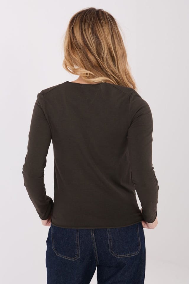 Love Lace Love Lace Women's Fitted Basic Cotton Elastane Blouse Long Sleeve in Brown - 3