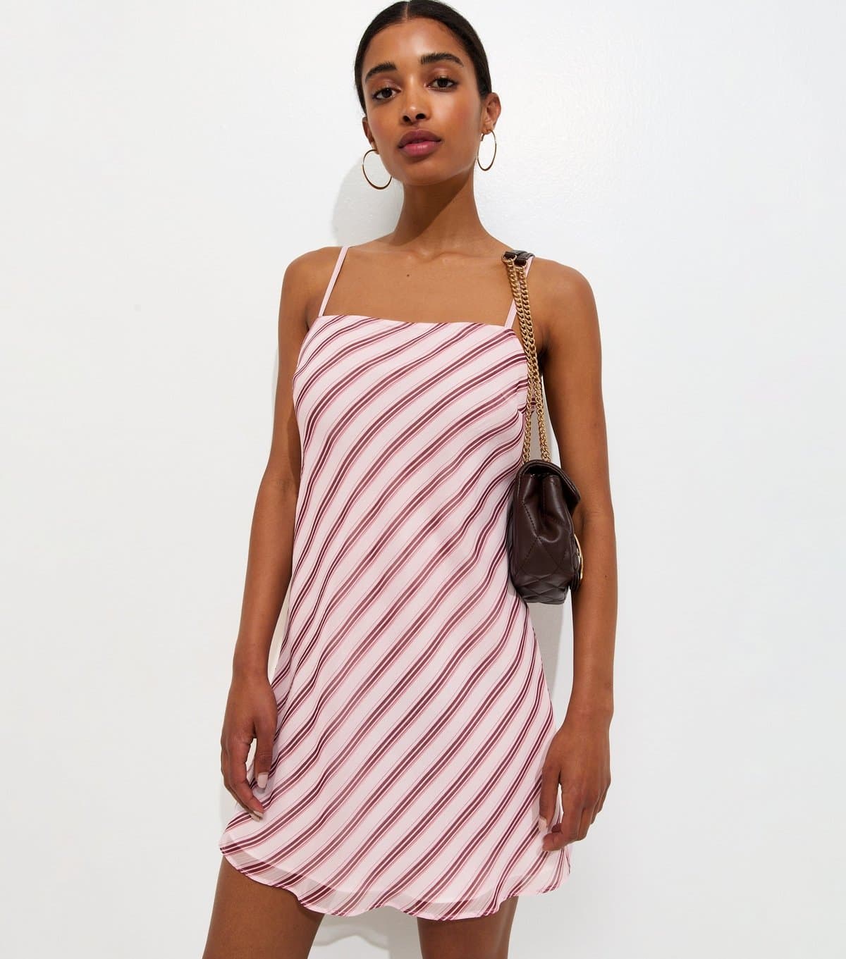 New Look Women's Pink Striped Chiffon Mini Dress New Look