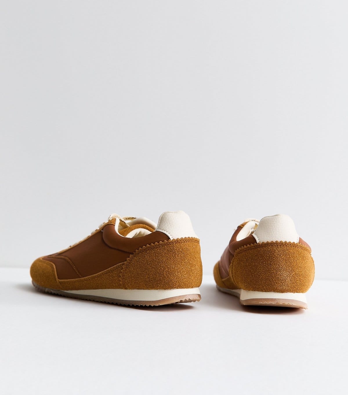 New Look Women's Wide Fit Tan Faux Suede Panelled Lace Up Trainers Vegan New Look - 4