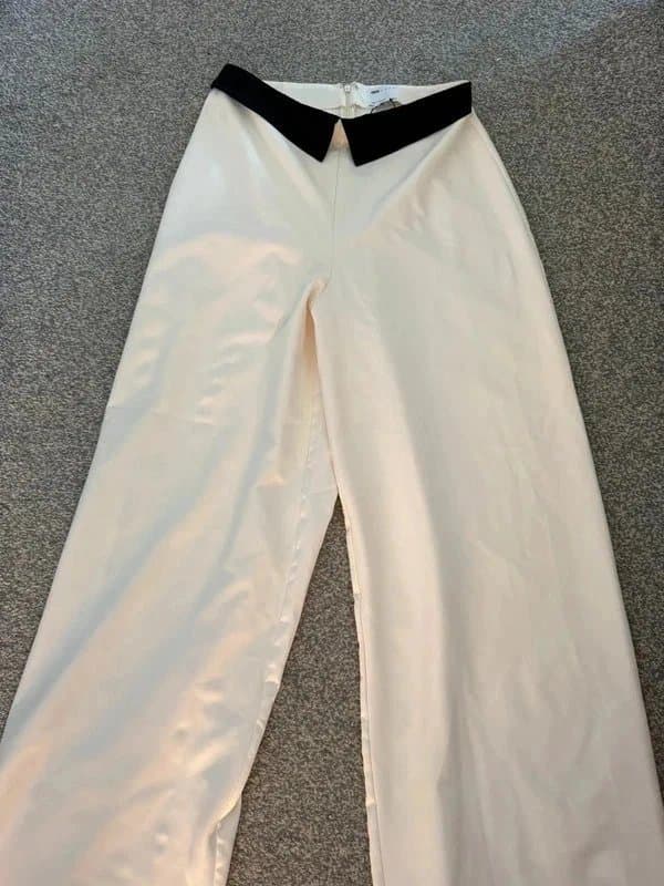 ASOS Asos LUXE satin contrast wide leg trouser in cream