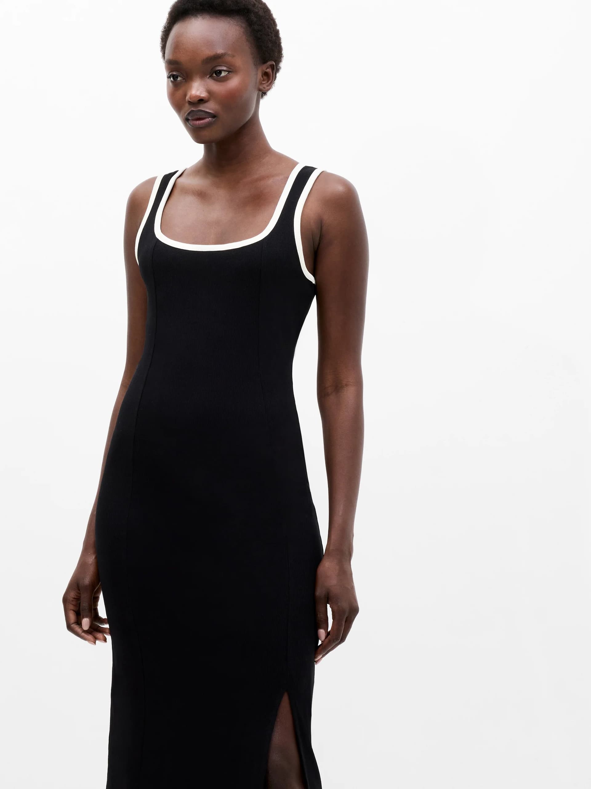 French Connection Square Neck Contrast Dress Black/porcelain