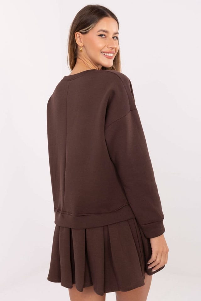 Love Lace Love Lace Women's Cotton Elastane Long Sleeve Pleated Mini Dress in Brown - 3