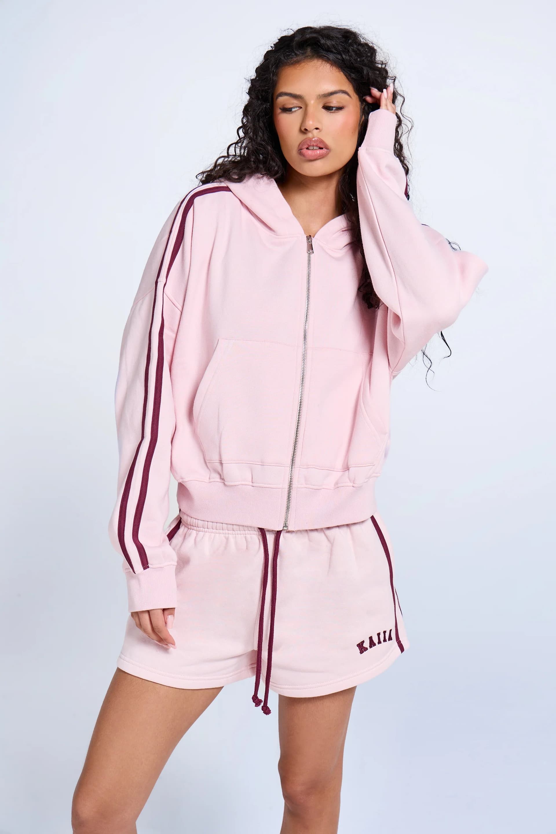 Kaiia Kaiia Sport Side Stripe Mini Short Pink Chai & Burgundy