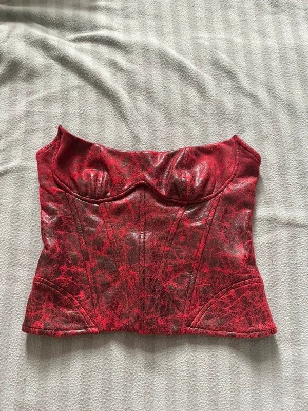 Bershka Red Leather-Effect Corset