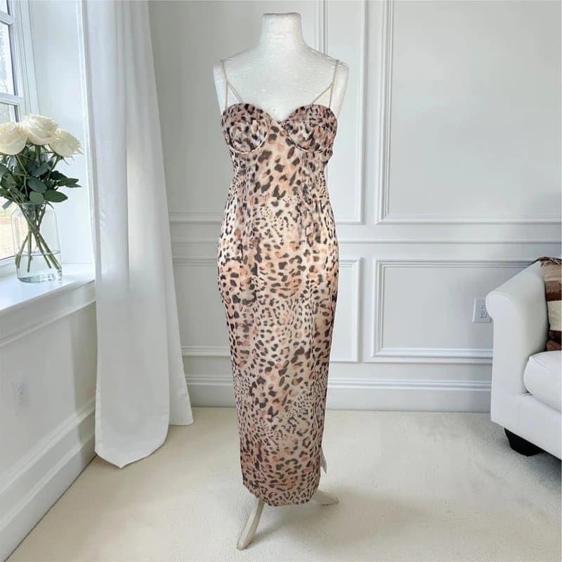ASOS Design UK 12 ASOS Design Leopard Print Cupped Chiffon Midi Pencil Dress