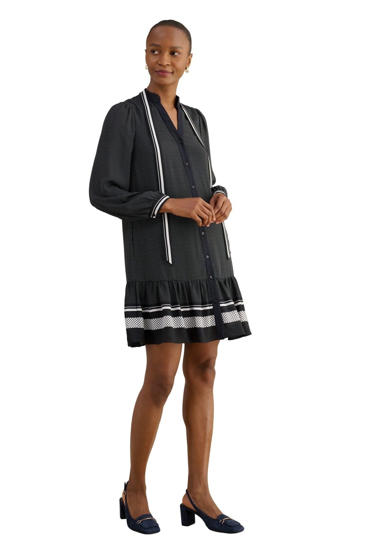 Hobbs London Women's Valerie Ruffle-Hem Mini Shift Dress in Dark Navy