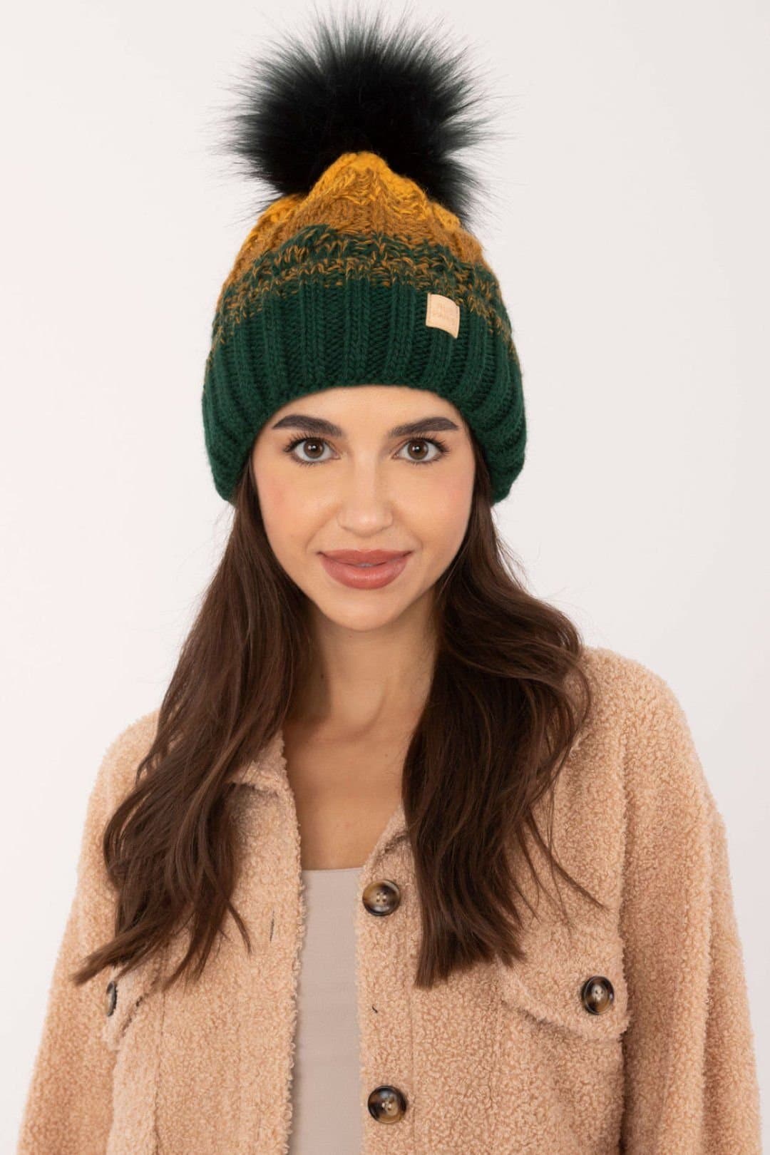 Love Lace Love Lace Women's Plaid Fleece Lined Winter Beanie with Fluffy Pom Pom Warmth Hat in Green