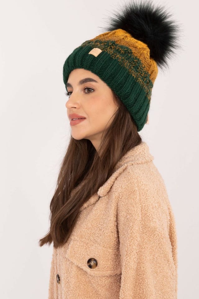 Love Lace Love Lace Women's Plaid Fleece Lined Winter Beanie with Fluffy Pom Pom Warmth Hat in Green - 2