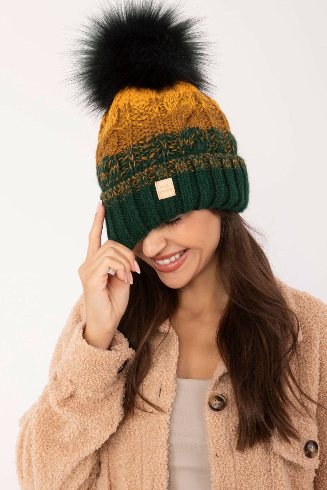 Love Lace Love Lace Women's Plaid Fleece Lined Winter Beanie with Fluffy Pom Pom Warmth Hat in Green - 4