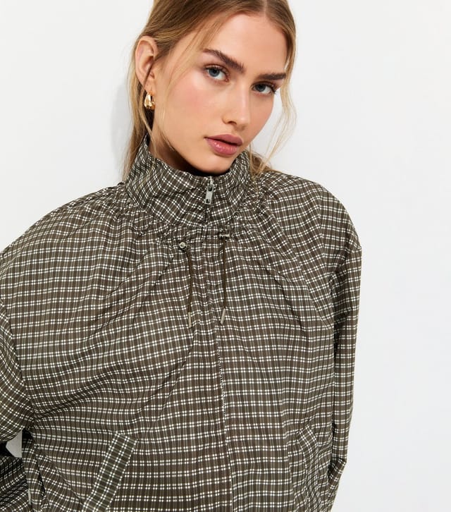 New Look Women's Brown Check High Neck  Zip Through Jacket New Look - 2