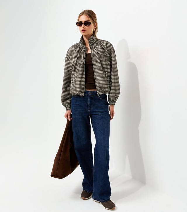 New Look Women's Brown Check High Neck  Zip Through Jacket New Look - 3