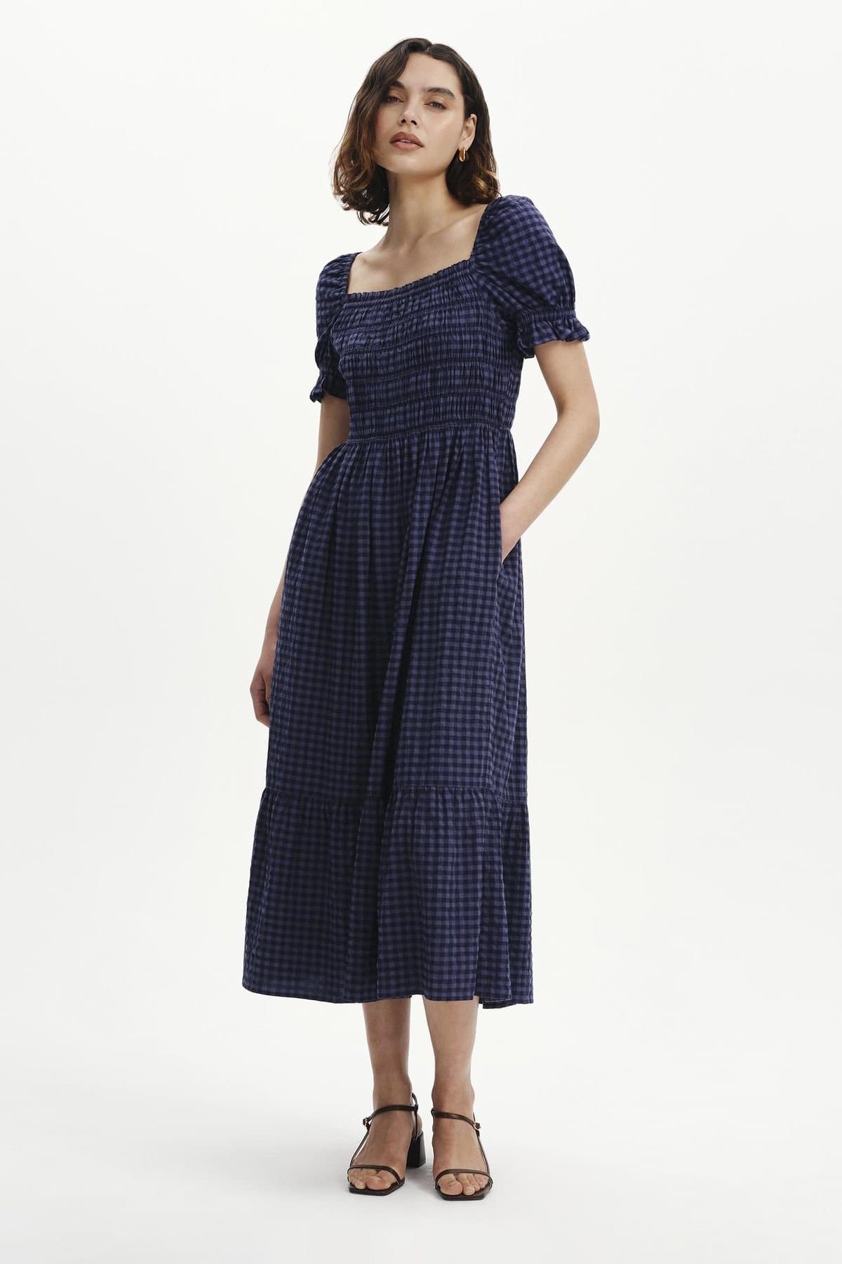 Finery London Finery London Women's Dawn Short Sleeve Square Neck Midi Dress in Dark Navy