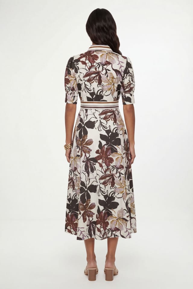 Wallis Wallis Women's Floral Print Button Midi Shirt Dress in Brown - 2