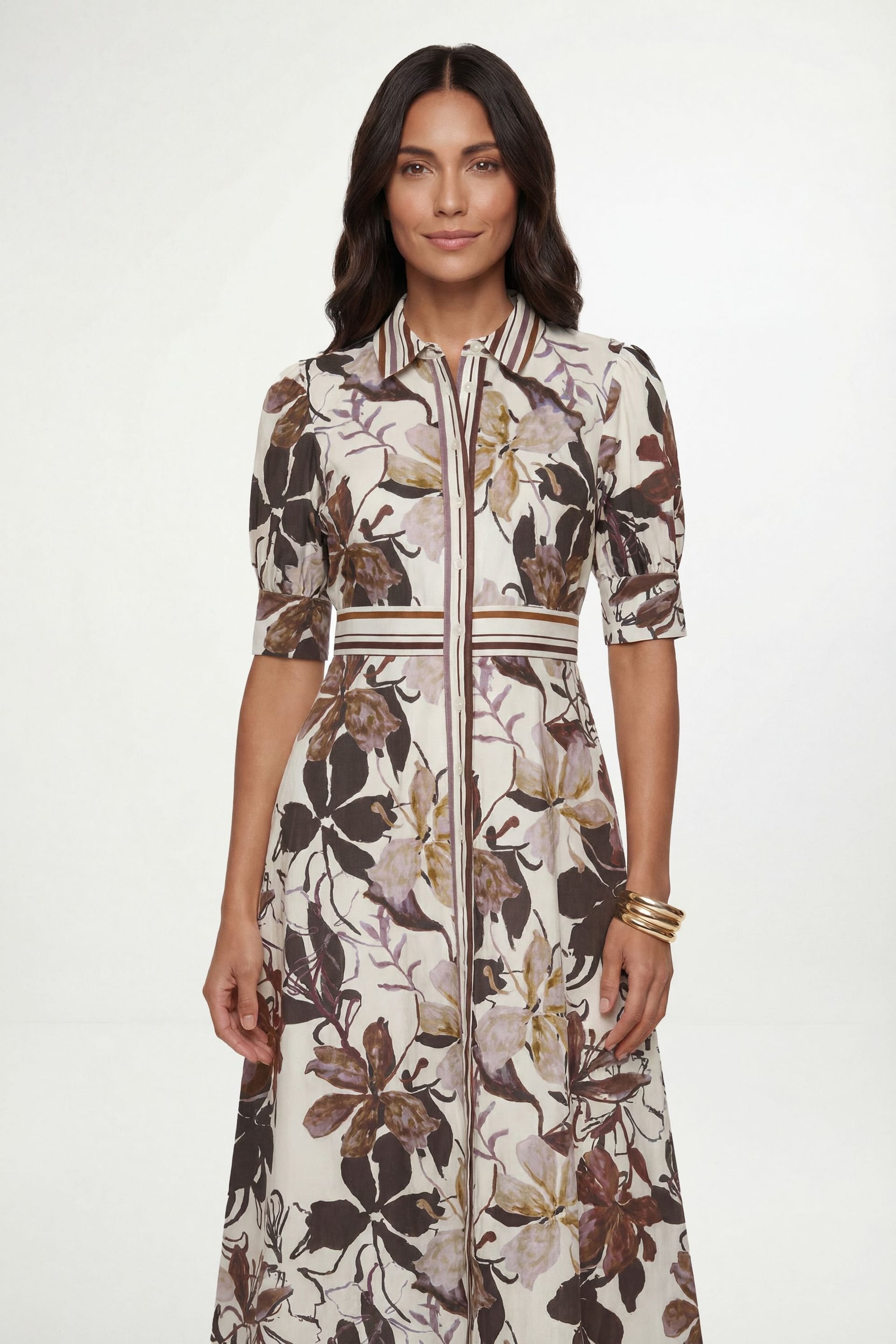 Wallis Wallis Women's Floral Print Button Midi Shirt Dress in Brown - 4