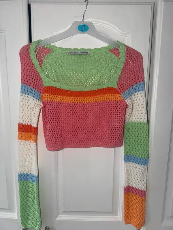 Bershka Bershka crochet multicoloured cropped jumper