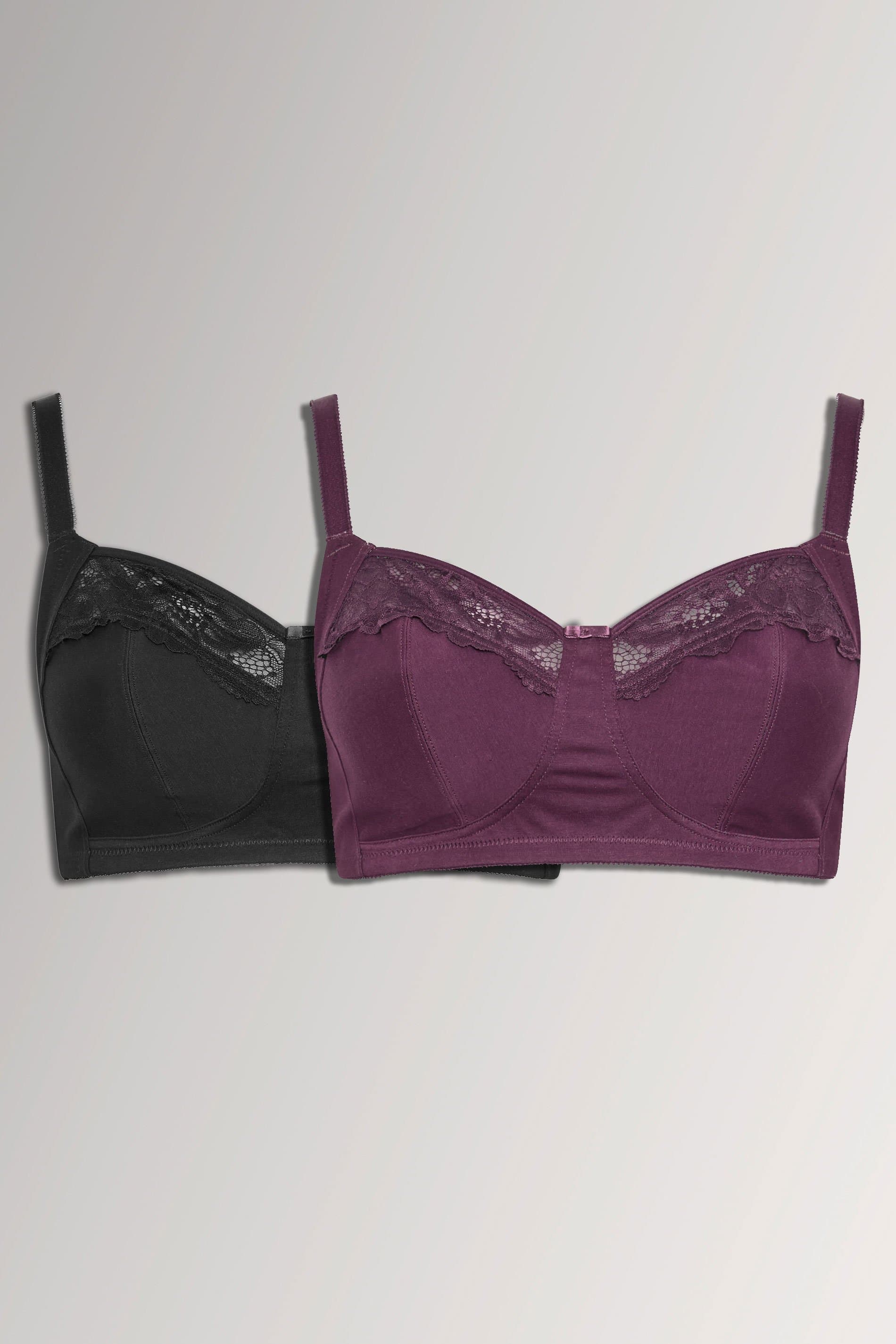 Yours 2 Pack Plus Size Black & Purple Nonpadded Nonwired Full Cup Bras