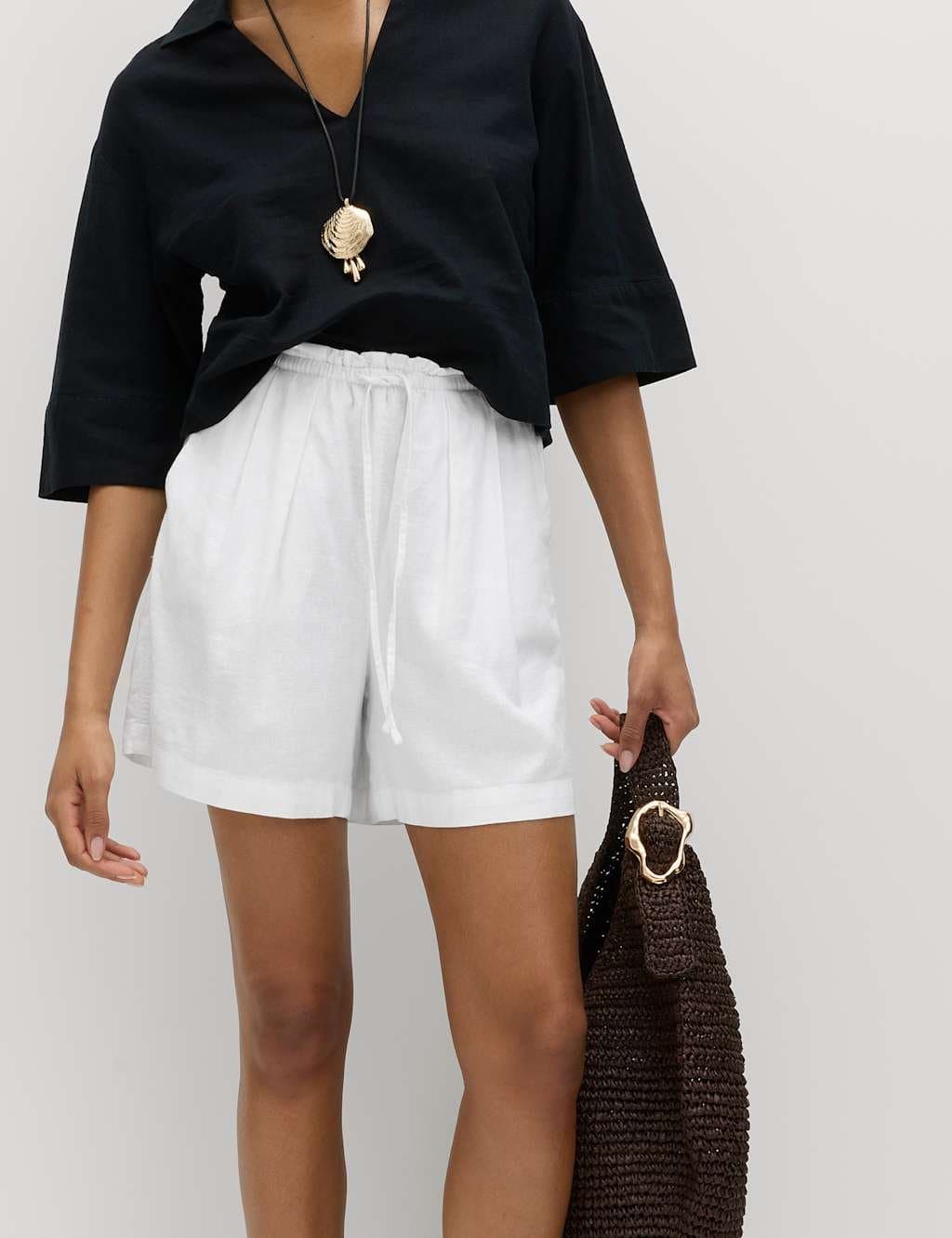 Marks & Spencer M&S Linen Rich High Waisted Shorts White