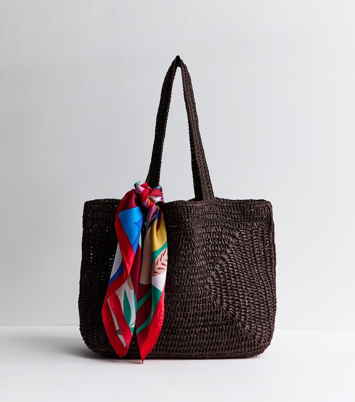 New Look New Look Chocolate Oversized Woven Tote with Scarf