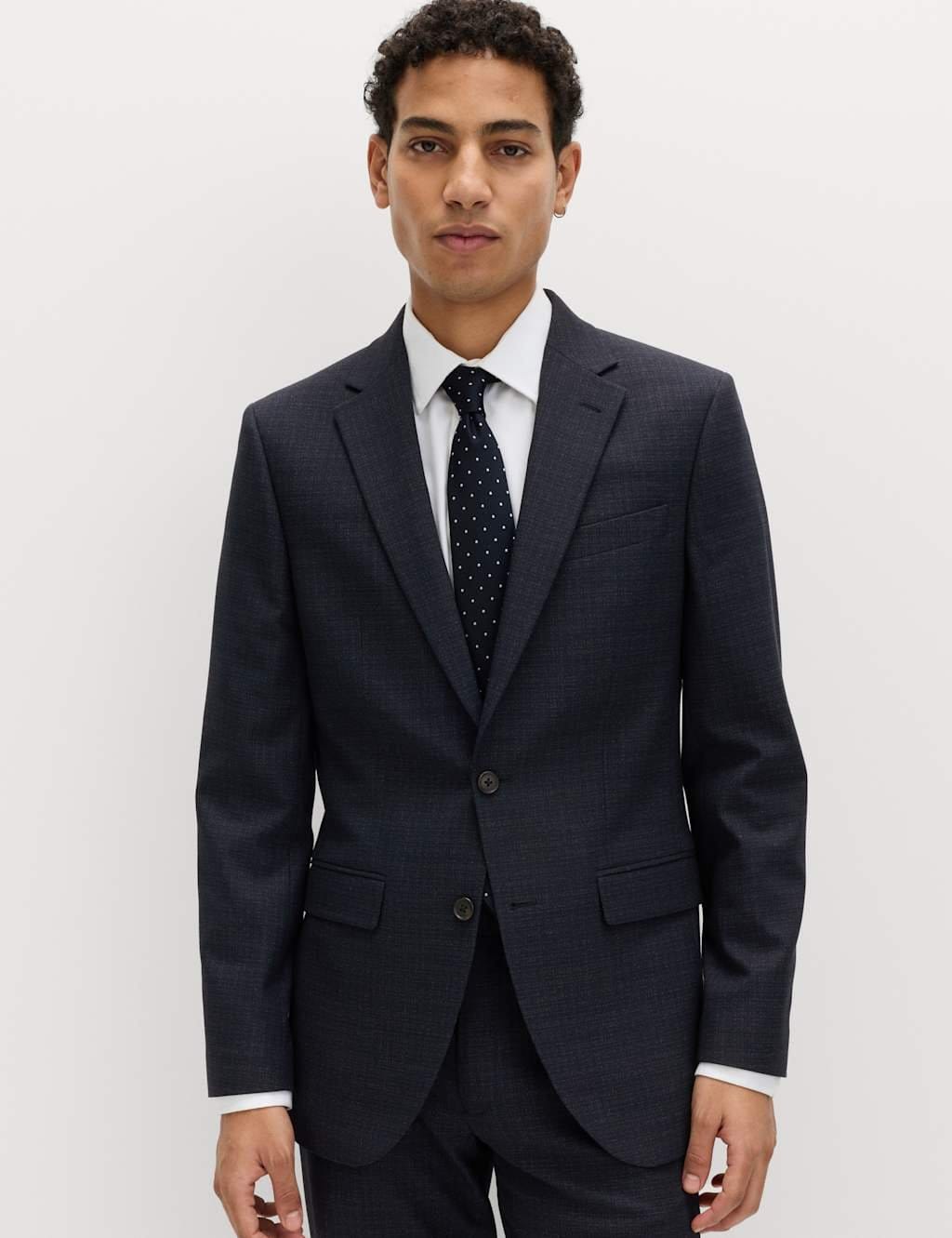 M&S Navy Textured Stretch Slim Fit Jacket